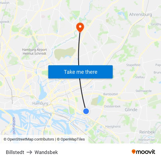 Billstedt to Wandsbek map