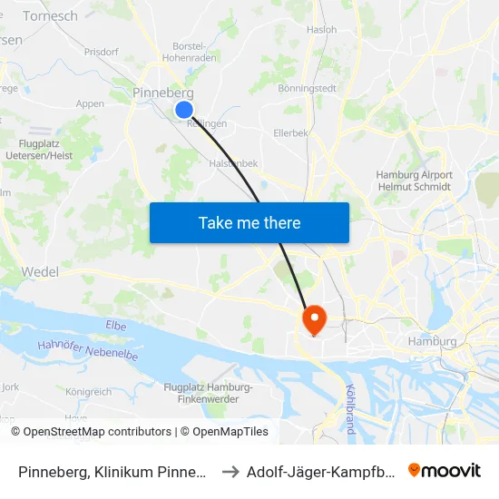 Pinneberg, Klinikum Pinneberg to Adolf-Jäger-Kampfbahn map