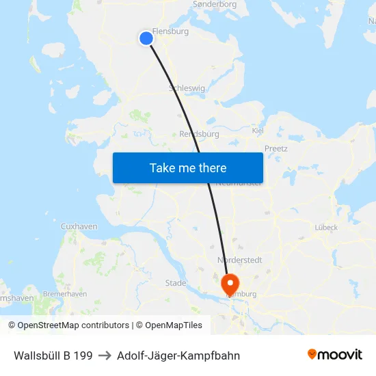 Wallsbüll B 199 to Adolf-Jäger-Kampfbahn map