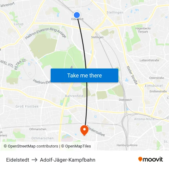 Eidelstedt to Adolf-Jäger-Kampfbahn map