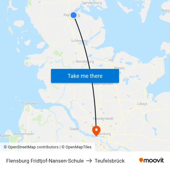 Flensburg Fridtjof-Nansen-Schule to Teufelsbrück map