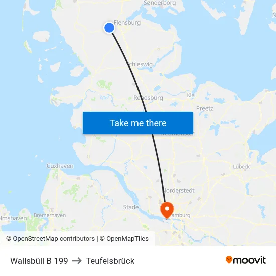 Wallsbüll B 199 to Teufelsbrück map