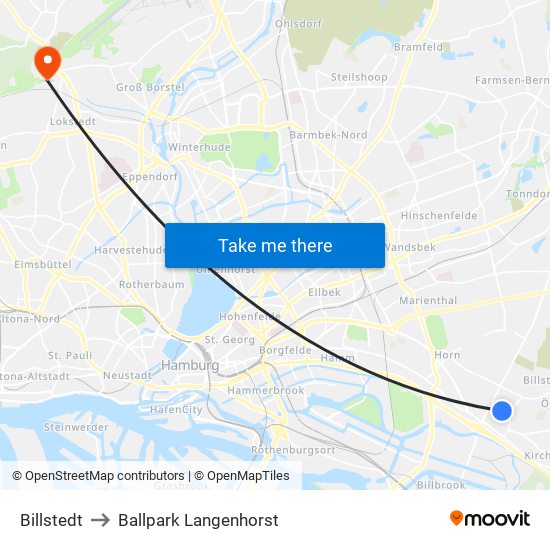 Billstedt to Ballpark Langenhorst map