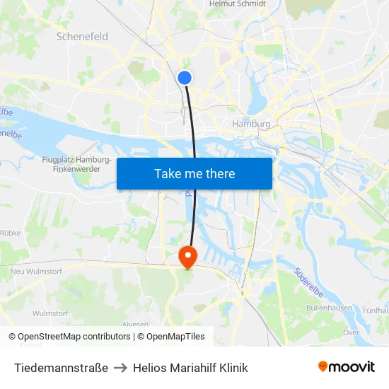 Tiedemannstraße to Helios Mariahilf Klinik map