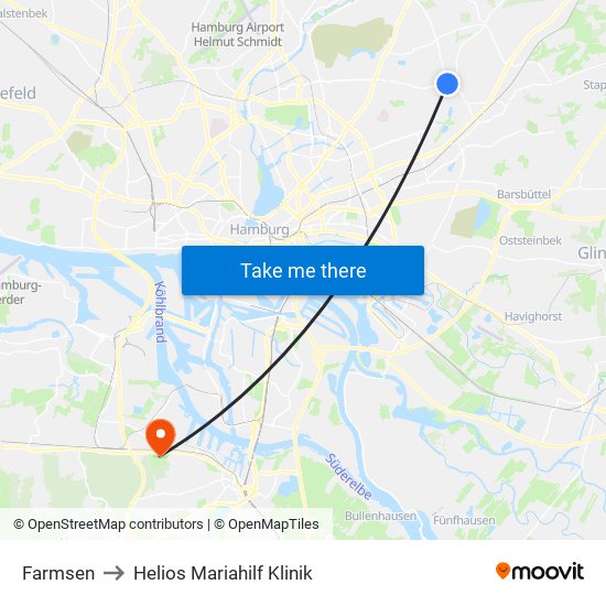 Farmsen to Helios Mariahilf Klinik map