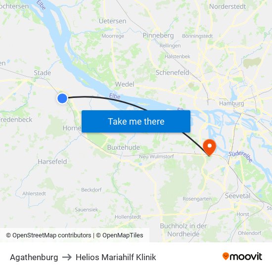 Agathenburg to Helios Mariahilf Klinik map