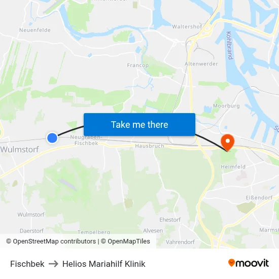 Fischbek to Helios Mariahilf Klinik map