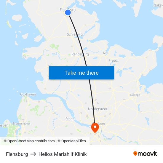 Flensburg to Helios Mariahilf Klinik map