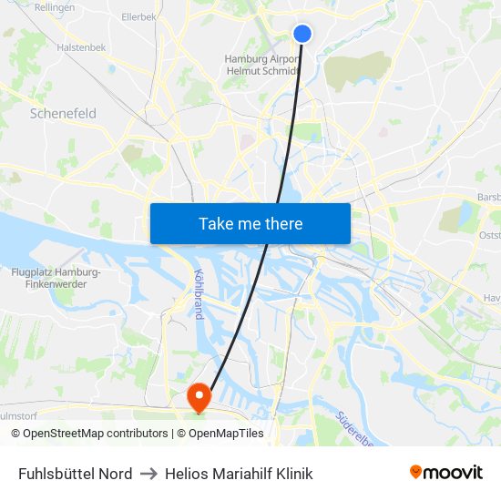 Fuhlsbüttel Nord to Helios Mariahilf Klinik map