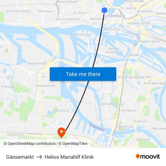 Gänsemarkt to Helios Mariahilf Klinik map