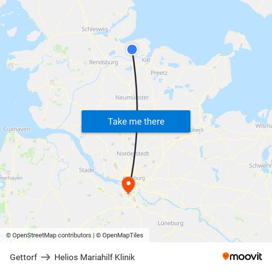 Gettorf to Helios Mariahilf Klinik map
