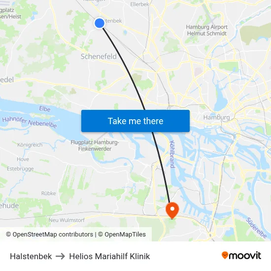 Halstenbek to Helios Mariahilf Klinik map