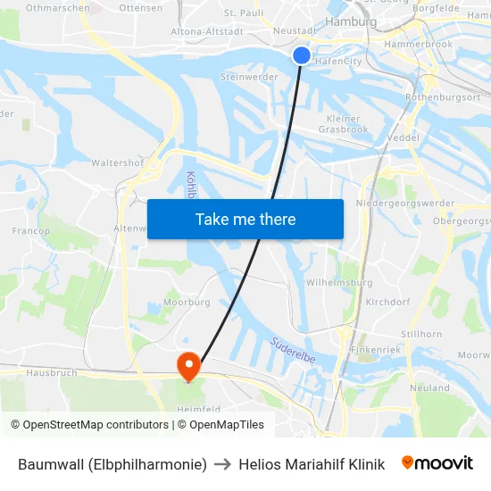 Baumwall (Elbphilharmonie) to Helios Mariahilf Klinik map