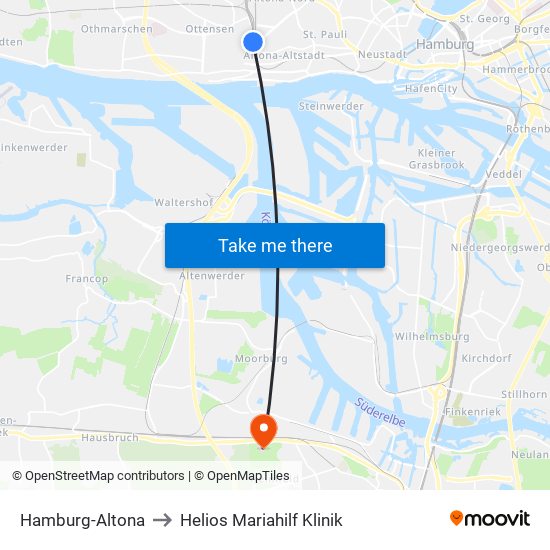 Hamburg-Altona to Helios Mariahilf Klinik map
