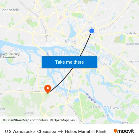 U S Wandsbeker Chaussee to Helios Mariahilf Klinik map