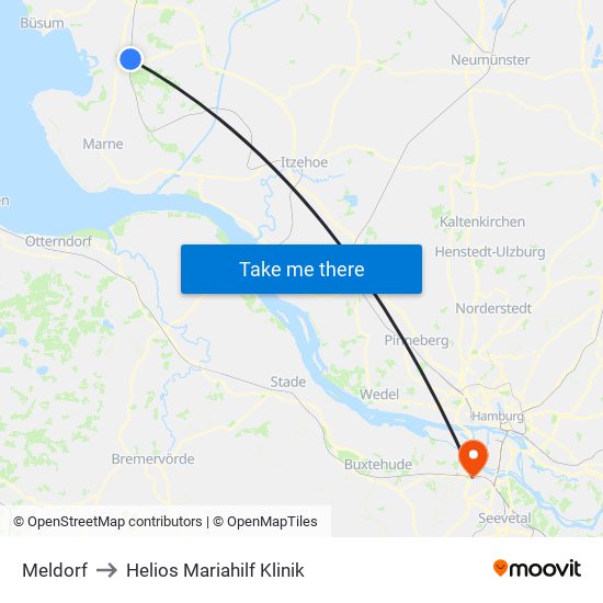 Meldorf to Helios Mariahilf Klinik map