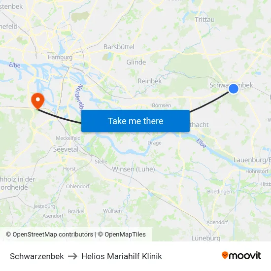 Schwarzenbek to Helios Mariahilf Klinik map