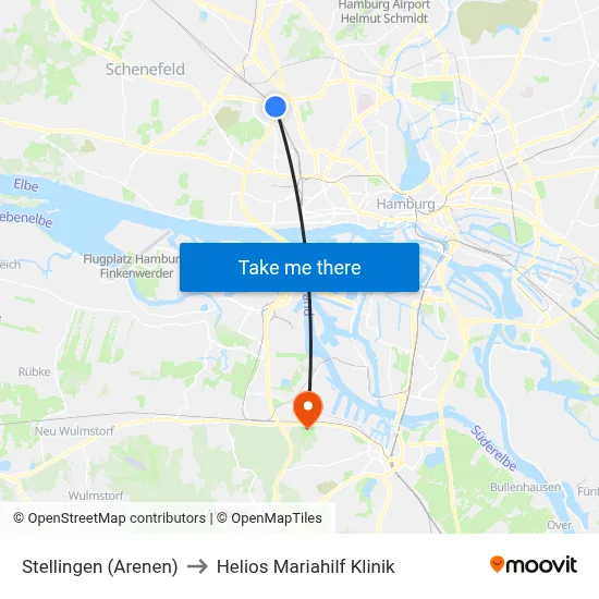 Stellingen (Arenen) to Helios Mariahilf Klinik map