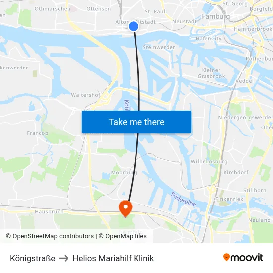 Königstraße to Helios Mariahilf Klinik map