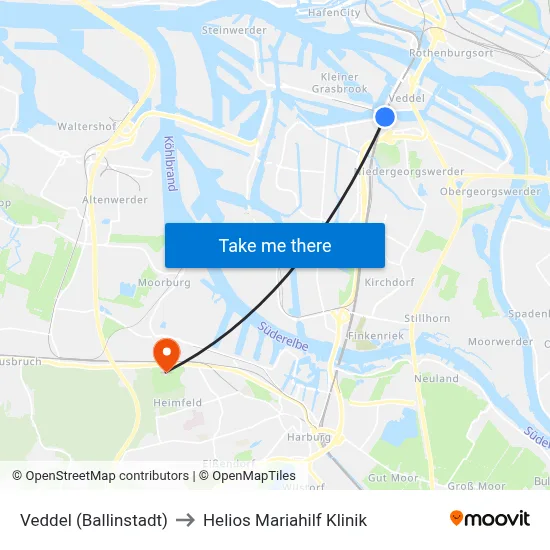 Veddel (Ballinstadt) to Helios Mariahilf Klinik map