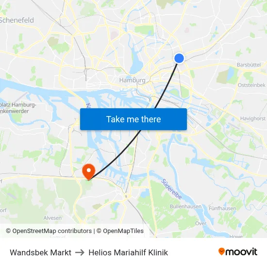 Wandsbek Markt to Helios Mariahilf Klinik map