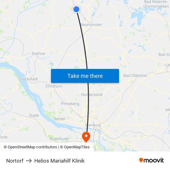 Nortorf to Helios Mariahilf Klinik map