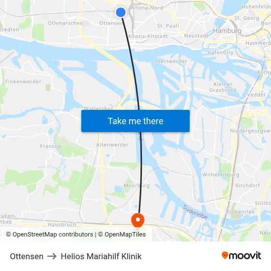 Ottensen to Helios Mariahilf Klinik map