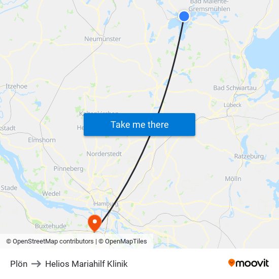 Plön to Helios Mariahilf Klinik map