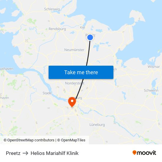 Preetz to Helios Mariahilf Klinik map