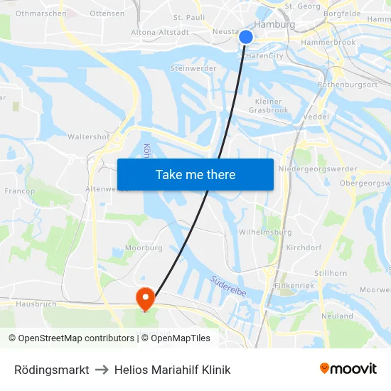 Rödingsmarkt to Helios Mariahilf Klinik map