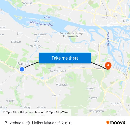Buxtehude to Helios Mariahilf Klinik map