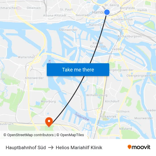 Hauptbahnhof Süd to Helios Mariahilf Klinik map