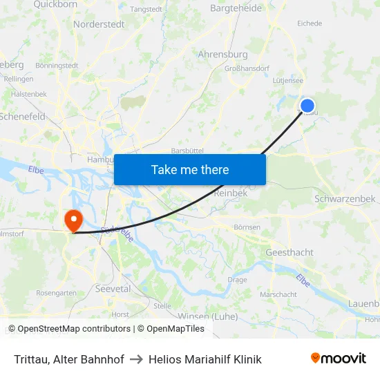 Trittau, Alter Bahnhof to Helios Mariahilf Klinik map