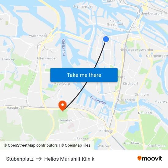 Stübenplatz to Helios Mariahilf Klinik map