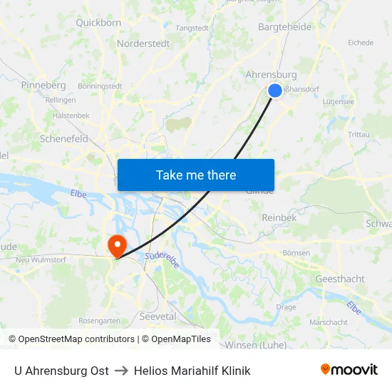 U Ahrensburg Ost to Helios Mariahilf Klinik map