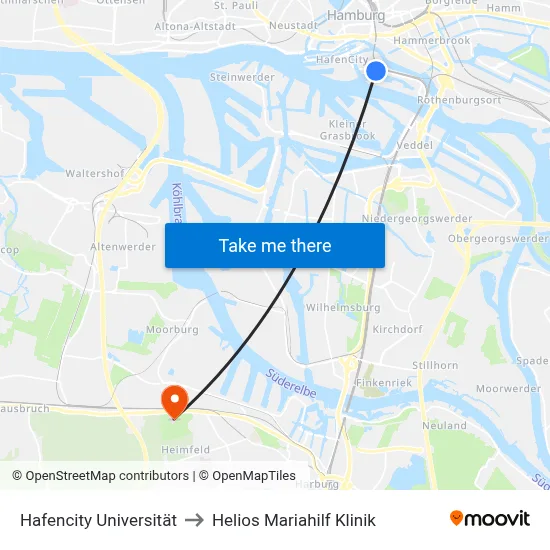Hafencity Universität to Helios Mariahilf Klinik map