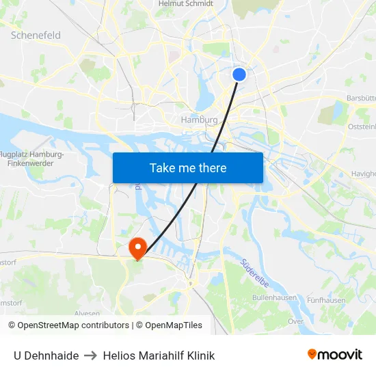 U Dehnhaide to Helios Mariahilf Klinik map