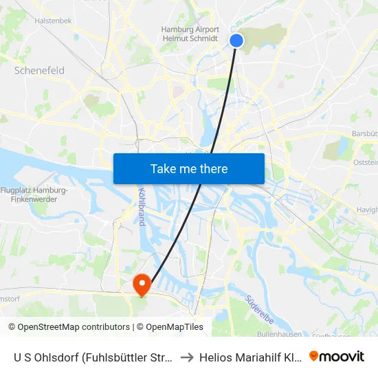 U S Ohlsdorf (Fuhlsbüttler Straße) to Helios Mariahilf Klinik map