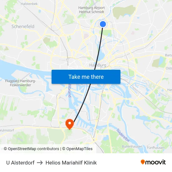 U Alsterdorf to Helios Mariahilf Klinik map