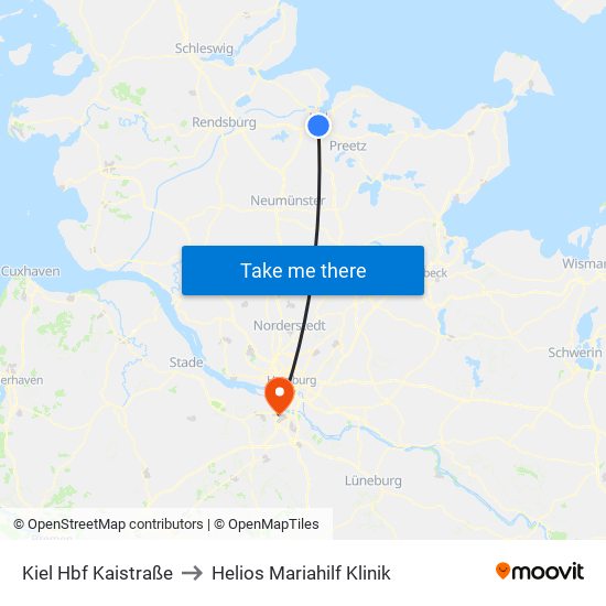 Kiel Hbf Kaistraße to Helios Mariahilf Klinik map