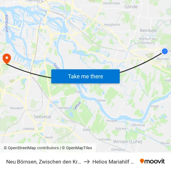 Neu Börnsen, Zwischen den Kreiseln to Helios Mariahilf Klinik map