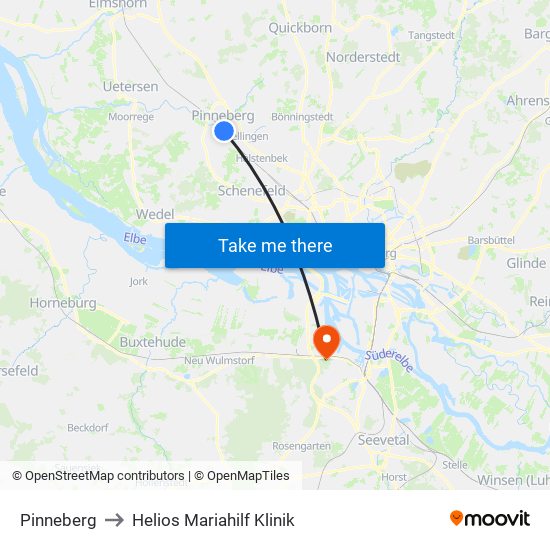 Pinneberg to Helios Mariahilf Klinik map