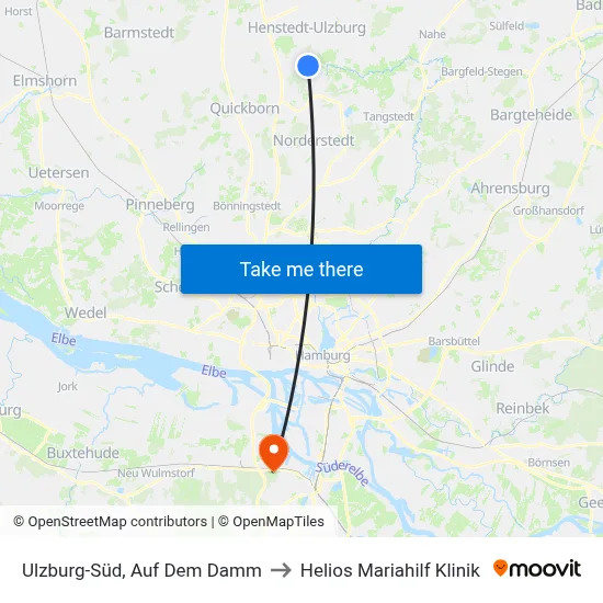 Ulzburg-Süd, Auf Dem Damm to Helios Mariahilf Klinik map