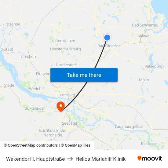 Wakendorf I, Hauptstraße to Helios Mariahilf Klinik map