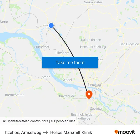 Itzehoe, Amselweg to Helios Mariahilf Klinik map