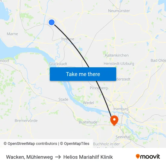 Wacken, Mühlenweg to Helios Mariahilf Klinik map