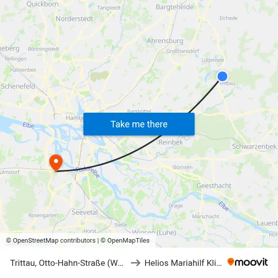 Trittau, Otto-Hahn-Straße (West) to Helios Mariahilf Klinik map