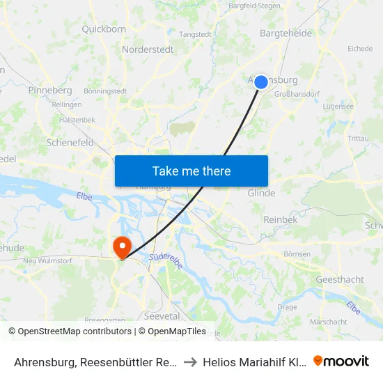 Ahrensburg, Reesenbüttler Redder to Helios Mariahilf Klinik map