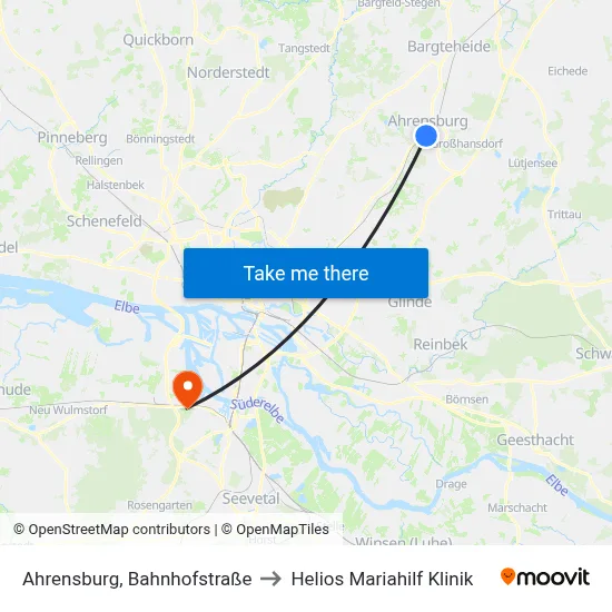 Ahrensburg, Bahnhofstraße to Helios Mariahilf Klinik map