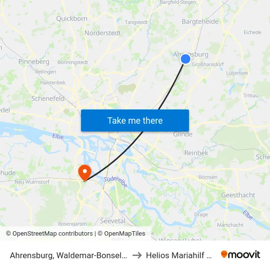 Ahrensburg, Waldemar-Bonsels-Weg to Helios Mariahilf Klinik map